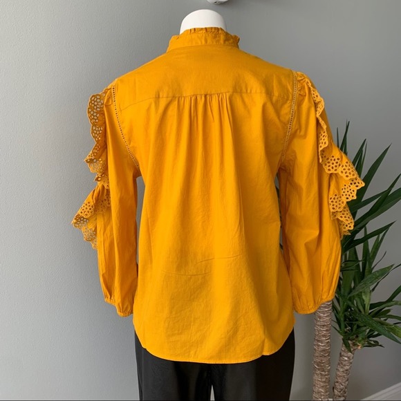 J. Crew Ruffle-Sleeve Embroidered Eyelet Top in Mustard Size Medium - Picture 8 of 10